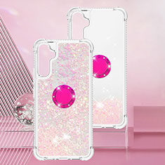 Silicone Candy Rubber TPU Bling-Bling Soft Case Cover with Finger Ring Stand YB1 for Samsung Galaxy A34 5G Pink