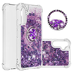 Silicone Candy Rubber TPU Bling-Bling Soft Case Cover with Finger Ring Stand YB1 for Samsung Galaxy A34 5G Purple