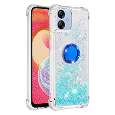 Silicone Candy Rubber TPU Bling-Bling Soft Case Cover with Finger Ring Stand YB1 for Samsung Galaxy F04 Mint Blue