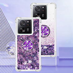 Silicone Candy Rubber TPU Bling-Bling Soft Case Cover with Finger Ring Stand YB1 for Xiaomi Mi 13T Pro 5G Purple