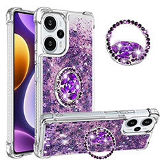 Silicone Candy Rubber TPU Bling-Bling Soft Case Cover with Finger Ring Stand YB1 for Xiaomi Poco F5 5G Purple