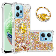 Silicone Candy Rubber TPU Bling-Bling Soft Case Cover with Finger Ring Stand YB1 for Xiaomi Poco X5 5G Gold