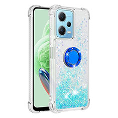 Silicone Candy Rubber TPU Bling-Bling Soft Case Cover with Finger Ring Stand YB1 for Xiaomi Poco X5 5G Sky Blue