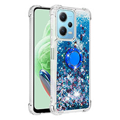 Silicone Candy Rubber TPU Bling-Bling Soft Case Cover with Finger Ring Stand YB1 for Xiaomi Redmi Note 12 5G Blue