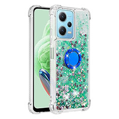 Silicone Candy Rubber TPU Bling-Bling Soft Case Cover with Finger Ring Stand YB1 for Xiaomi Redmi Note 12 5G Green