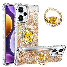 Silicone Candy Rubber TPU Bling-Bling Soft Case Cover with Finger Ring Stand YB1 for Xiaomi Redmi Note 12 Turbo 5G Gold