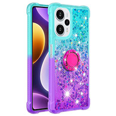 Silicone Candy Rubber TPU Bling-Bling Soft Case Cover with Finger Ring Stand YB2 for Xiaomi Redmi Note 12 Turbo 5G Sky Blue