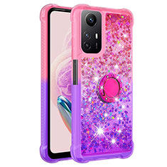 Silicone Candy Rubber TPU Bling-Bling Soft Case Cover with Finger Ring Stand YB2 for Xiaomi Redmi Note 12S Hot Pink