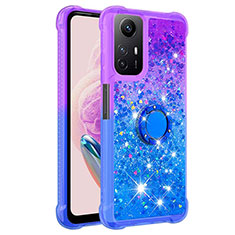 Silicone Candy Rubber TPU Bling-Bling Soft Case Cover with Finger Ring Stand YB2 for Xiaomi Redmi Note 12S Purple