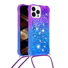 Silicone Candy Rubber TPU Bling-Bling Soft Case Cover with Lanyard Strap S01 for Apple iPhone 14 Pro Max Purple