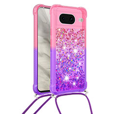 Silicone Candy Rubber TPU Bling-Bling Soft Case Cover with Lanyard Strap S01 for Google Pixel 8 5G Hot Pink