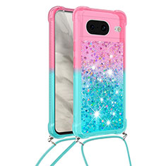 Silicone Candy Rubber TPU Bling-Bling Soft Case Cover with Lanyard Strap S01 for Google Pixel 8 5G Pink