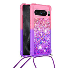 Silicone Candy Rubber TPU Bling-Bling Soft Case Cover with Lanyard Strap S01 for Google Pixel 8 Pro 5G Hot Pink