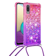 Silicone Candy Rubber TPU Bling-Bling Soft Case Cover with Lanyard Strap S01 for Samsung Galaxy A02 Pink