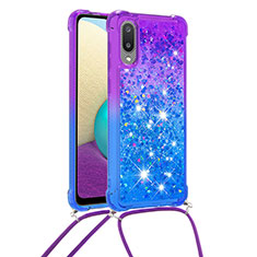 Silicone Candy Rubber TPU Bling-Bling Soft Case Cover with Lanyard Strap S01 for Samsung Galaxy A02 Purple