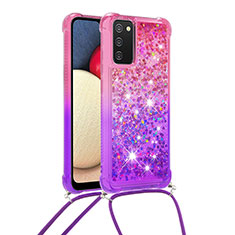 Silicone Candy Rubber TPU Bling-Bling Soft Case Cover with Lanyard Strap S01 for Samsung Galaxy A02s Hot Pink