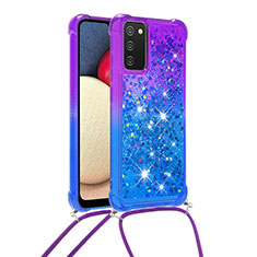 Silicone Candy Rubber TPU Bling-Bling Soft Case Cover with Lanyard Strap S01 for Samsung Galaxy A03s Purple