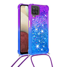 Silicone Candy Rubber TPU Bling-Bling Soft Case Cover with Lanyard Strap S01 for Samsung Galaxy A12 5G Purple
