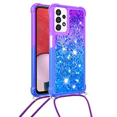 Silicone Candy Rubber TPU Bling-Bling Soft Case Cover with Lanyard Strap S01 for Samsung Galaxy A13 4G Purple