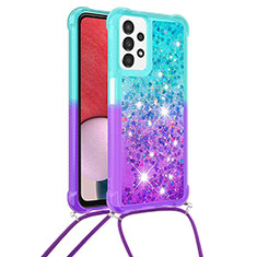 Silicone Candy Rubber TPU Bling-Bling Soft Case Cover with Lanyard Strap S01 for Samsung Galaxy A13 4G Sky Blue