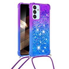 Silicone Candy Rubber TPU Bling-Bling Soft Case Cover with Lanyard Strap S01 for Samsung Galaxy A15 LTE Purple