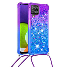 Silicone Candy Rubber TPU Bling-Bling Soft Case Cover with Lanyard Strap S01 for Samsung Galaxy A22 4G Purple