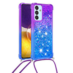 Silicone Candy Rubber TPU Bling-Bling Soft Case Cover with Lanyard Strap S01 for Samsung Galaxy A24 4G Purple