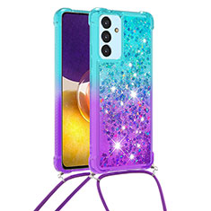 Silicone Candy Rubber TPU Bling-Bling Soft Case Cover with Lanyard Strap S01 for Samsung Galaxy A24 4G Sky Blue