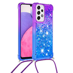 Silicone Candy Rubber TPU Bling-Bling Soft Case Cover with Lanyard Strap S01 for Samsung Galaxy A33 5G Purple