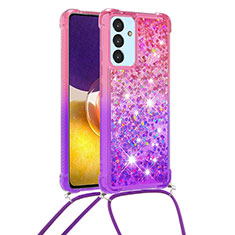 Silicone Candy Rubber TPU Bling-Bling Soft Case Cover with Lanyard Strap S01 for Samsung Galaxy A34 5G Hot Pink