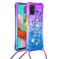 Silicone Candy Rubber TPU Bling-Bling Soft Case Cover with Lanyard Strap S01 for Samsung Galaxy A51 5G Purple