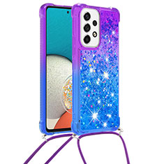 Silicone Candy Rubber TPU Bling-Bling Soft Case Cover with Lanyard Strap S01 for Samsung Galaxy A53 5G Purple