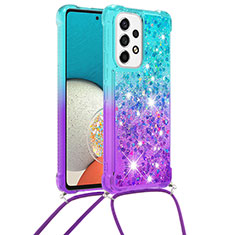 Silicone Candy Rubber TPU Bling-Bling Soft Case Cover with Lanyard Strap S01 for Samsung Galaxy A53 5G Sky Blue