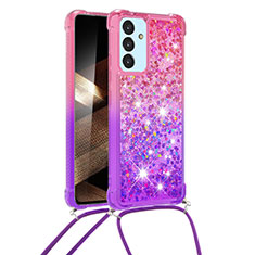 Silicone Candy Rubber TPU Bling-Bling Soft Case Cover with Lanyard Strap S01 for Samsung Galaxy A55 5G Hot Pink