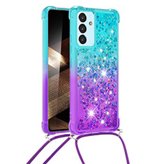 Silicone Candy Rubber TPU Bling-Bling Soft Case Cover with Lanyard Strap S01 for Samsung Galaxy A55 5G Sky Blue