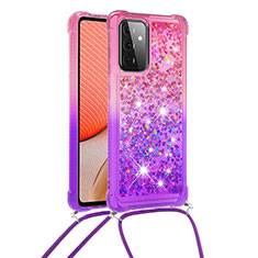 Silicone Candy Rubber TPU Bling-Bling Soft Case Cover with Lanyard Strap S01 for Samsung Galaxy A72 4G Hot Pink