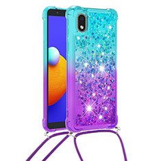 Silicone Candy Rubber TPU Bling-Bling Soft Case Cover with Lanyard Strap S01 for Samsung Galaxy M01 Core Sky Blue