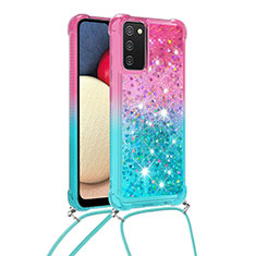 Silicone Candy Rubber TPU Bling-Bling Soft Case Cover with Lanyard Strap S01 for Samsung Galaxy M02s Pink