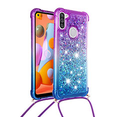 Silicone Candy Rubber TPU Bling-Bling Soft Case Cover with Lanyard Strap S01 for Samsung Galaxy M11 Purple