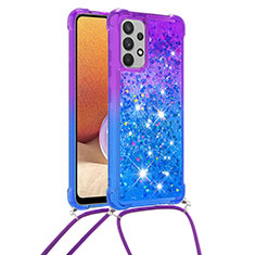 Silicone Candy Rubber TPU Bling-Bling Soft Case Cover with Lanyard Strap S01 for Samsung Galaxy M32 5G Purple