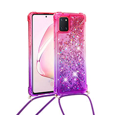 Silicone Candy Rubber TPU Bling-Bling Soft Case Cover with Lanyard Strap S01 for Samsung Galaxy Note 10 Lite Hot Pink