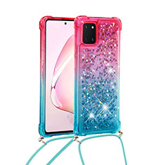 Silicone Candy Rubber TPU Bling-Bling Soft Case Cover with Lanyard Strap S01 for Samsung Galaxy Note 10 Lite Pink
