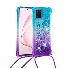 Silicone Candy Rubber TPU Bling-Bling Soft Case Cover with Lanyard Strap S01 for Samsung Galaxy Note 10 Lite Sky Blue
