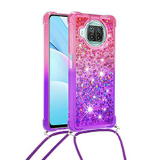 Silicone Candy Rubber TPU Bling-Bling Soft Case Cover with Lanyard Strap S01 for Xiaomi Mi 10i 5G Hot Pink