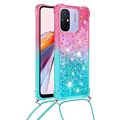 Silicone Candy Rubber TPU Bling-Bling Soft Case Cover with Lanyard Strap S01 for Xiaomi Poco C55 Pink