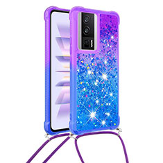 Silicone Candy Rubber TPU Bling-Bling Soft Case Cover with Lanyard Strap S01 for Xiaomi Redmi K60 5G Purple