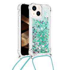Silicone Candy Rubber TPU Bling-Bling Soft Case Cover with Lanyard Strap S02 for Apple iPhone 14 Plus Green