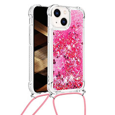 Silicone Candy Rubber TPU Bling-Bling Soft Case Cover with Lanyard Strap S02 for Apple iPhone 14 Red