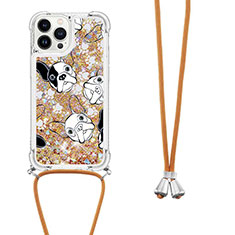 Silicone Candy Rubber TPU Bling-Bling Soft Case Cover with Lanyard Strap S02 for Apple iPhone 16 Pro Gold