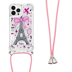 Silicone Candy Rubber TPU Bling-Bling Soft Case Cover with Lanyard Strap S02 for Apple iPhone 16 Pro Max White